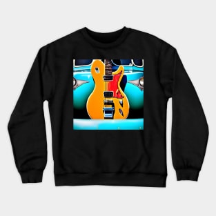 A Blonde Guitar Standing In Front Of a Turquoise Car From The 1940's Crewneck Sweatshirt